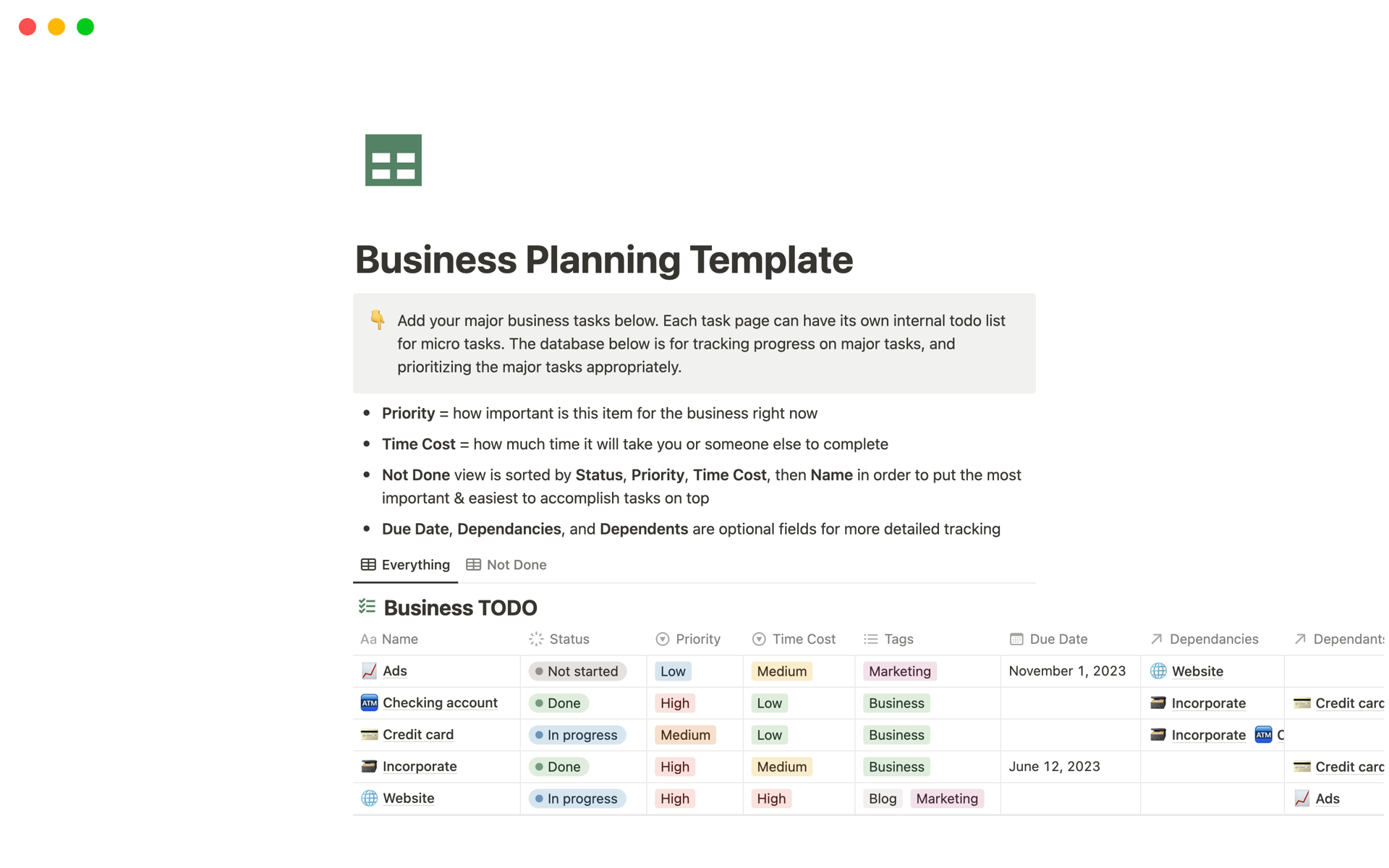A template preview for Top 10 Free Strategic Planning Templates in Notion