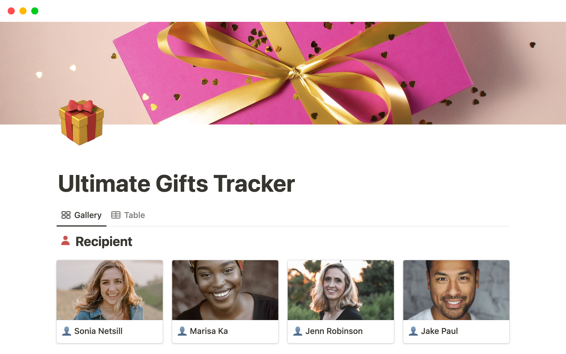 A template preview for Top 10 Paid Gift Ideas Templates in Notion