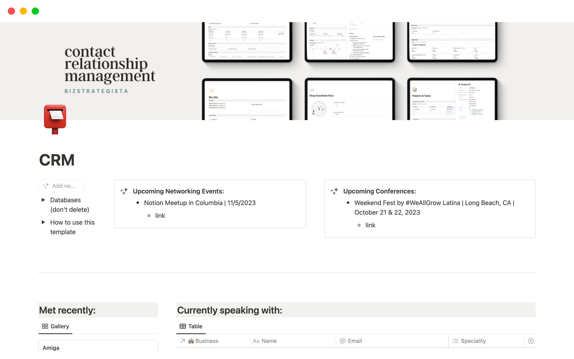A template preview for Top 10 Free Personal CRM Templates in Notion