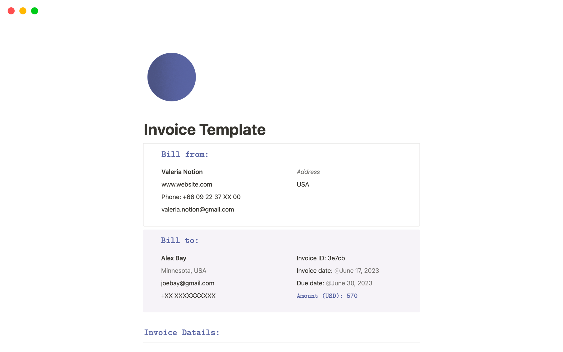 A template preview for Top 6 Paid Billing Overview Templates in Notion