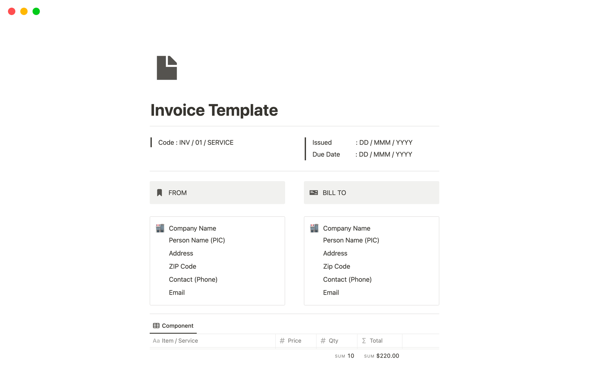 A template preview for Top 6 Paid Billing Statement Templates in Notion