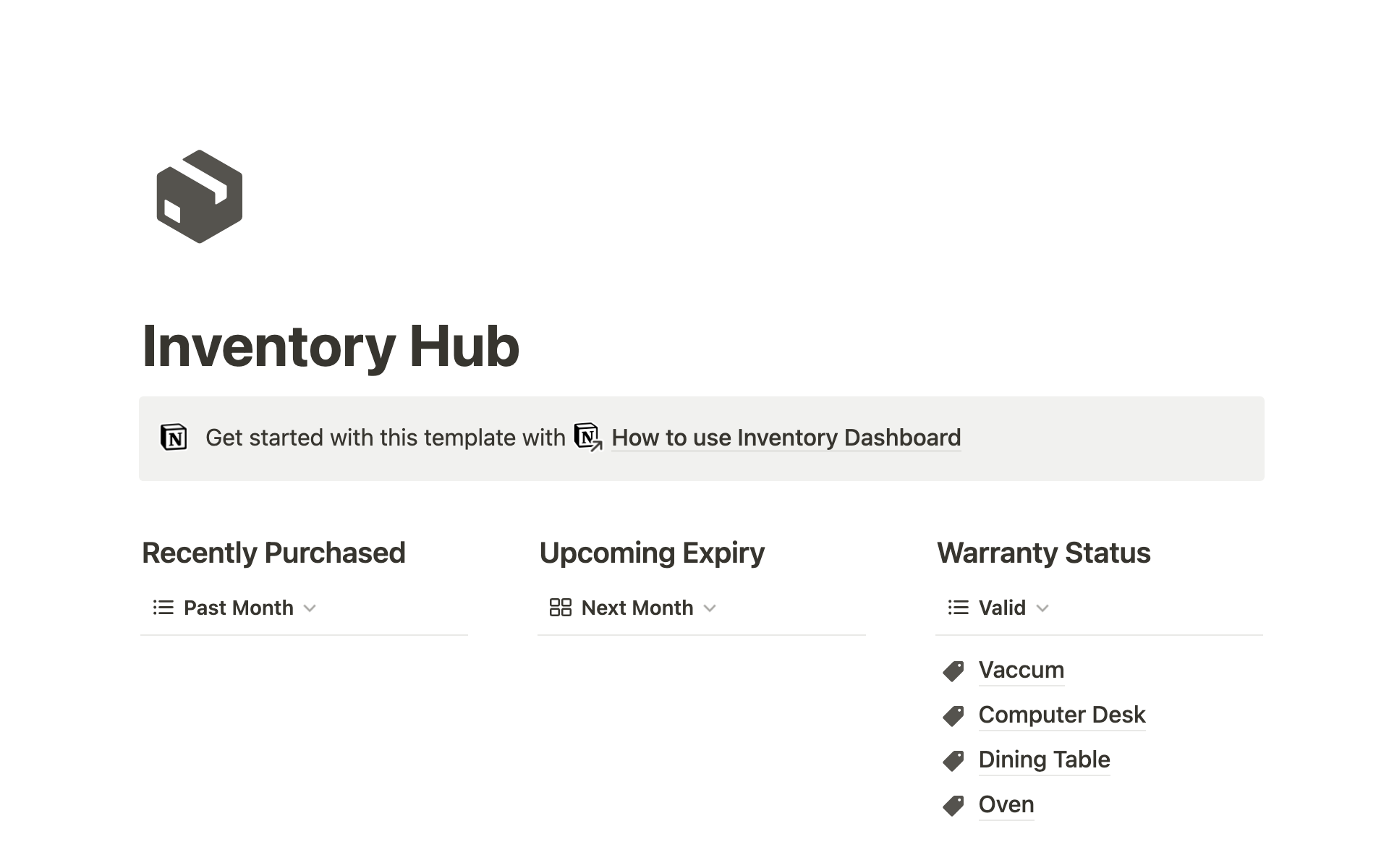 A template preview for Top 10 Free Warehouse Inventory Templates in Notion