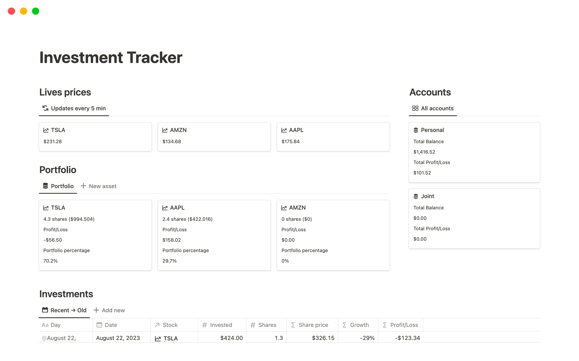 A template preview for Top 10 Free Portfolio Planning Templates in Notion