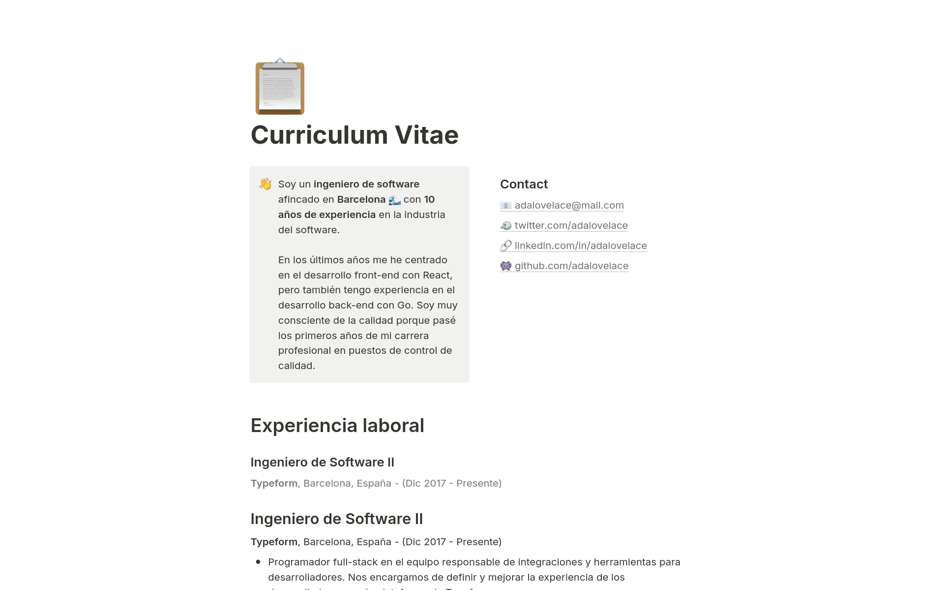 A template preview for Top 10 Free Resume Templates in Notion