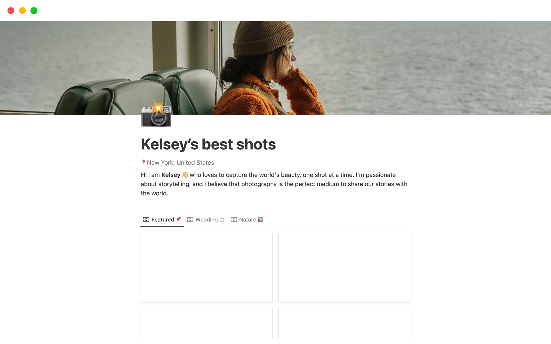 A template preview for Top 10 Photography Portfolio Templates in Notion
