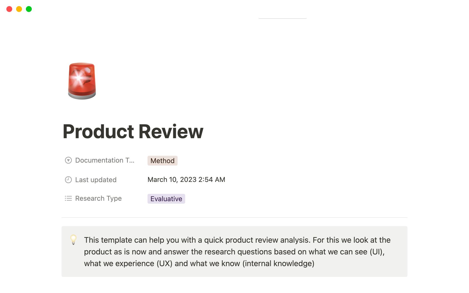 A template preview for Top 6 Product Reviews Templates in Notion
