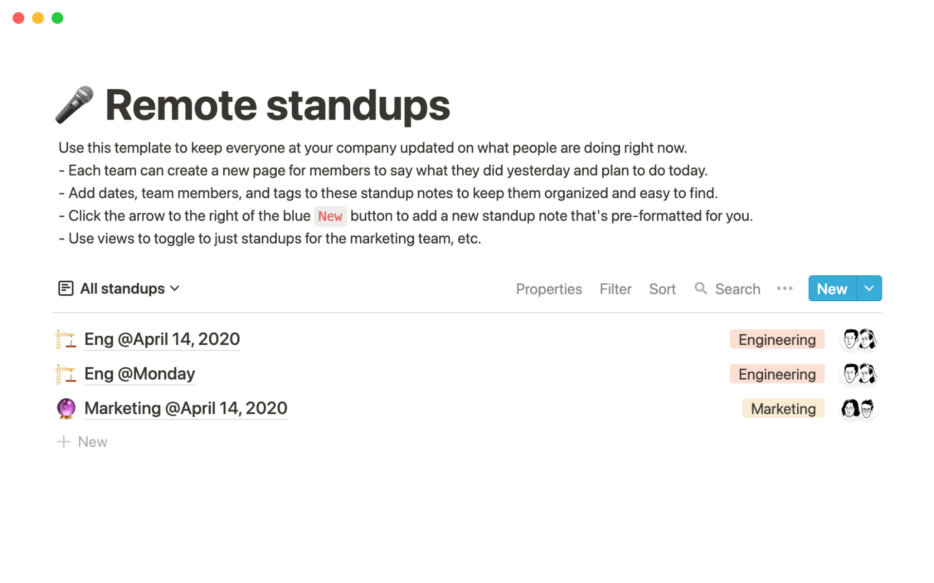Screenshot of Top 10 Standup Meeting Templates for Product Strategists collection by Notion