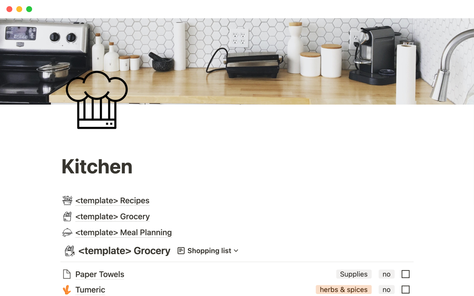 A template preview for Top 10 Free Food Shopping Templates in Notion