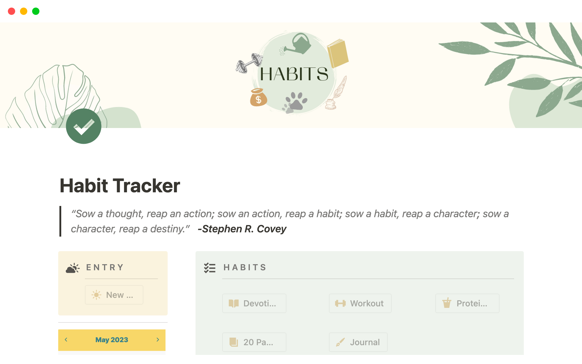 A template preview for Top 8 Free Habit Tracking Templates in Notion
