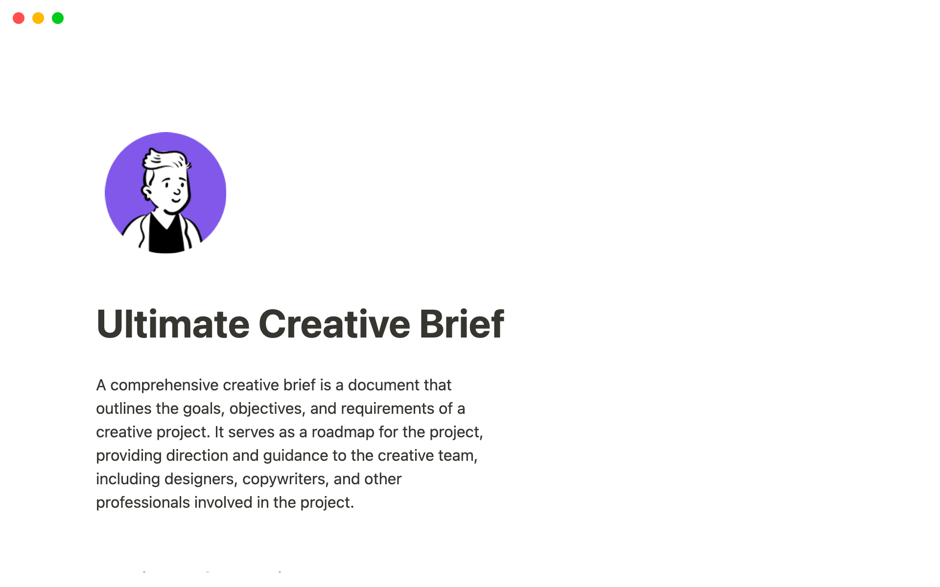 A template preview for Top 5 Paid Creative Project Outline Templates in Notion