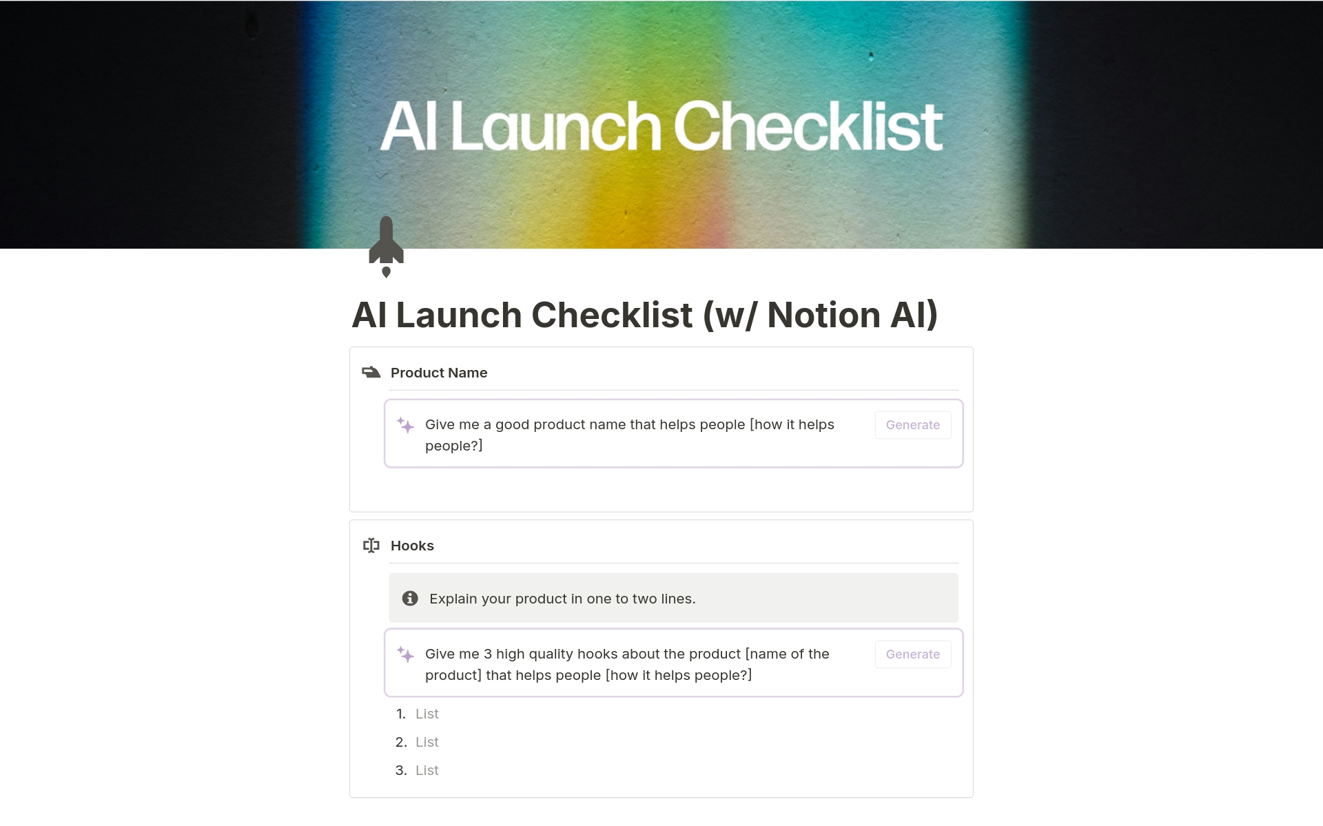 Captura de pantalla de la colección Top 10 Product Launch Tracker Templates for Product Analysts creada por Notion