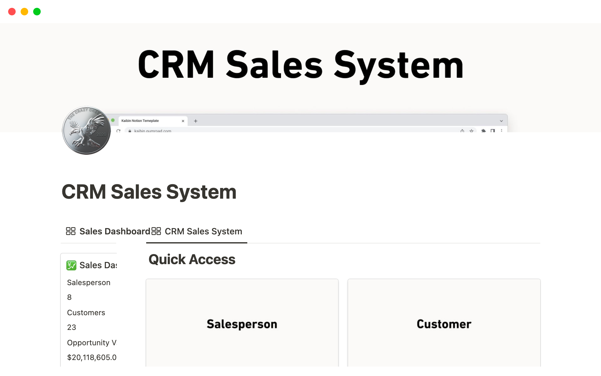 A template preview for Top Paid CRM Templates in Notion