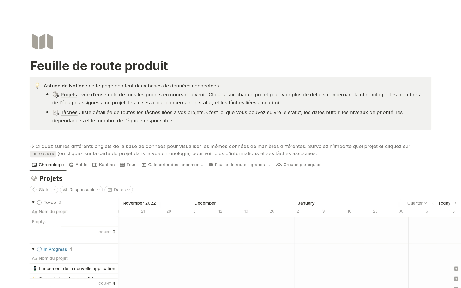 Capture d’écran de la collection Best 10 Product Roadmap Templates for Product Designers par Notion
