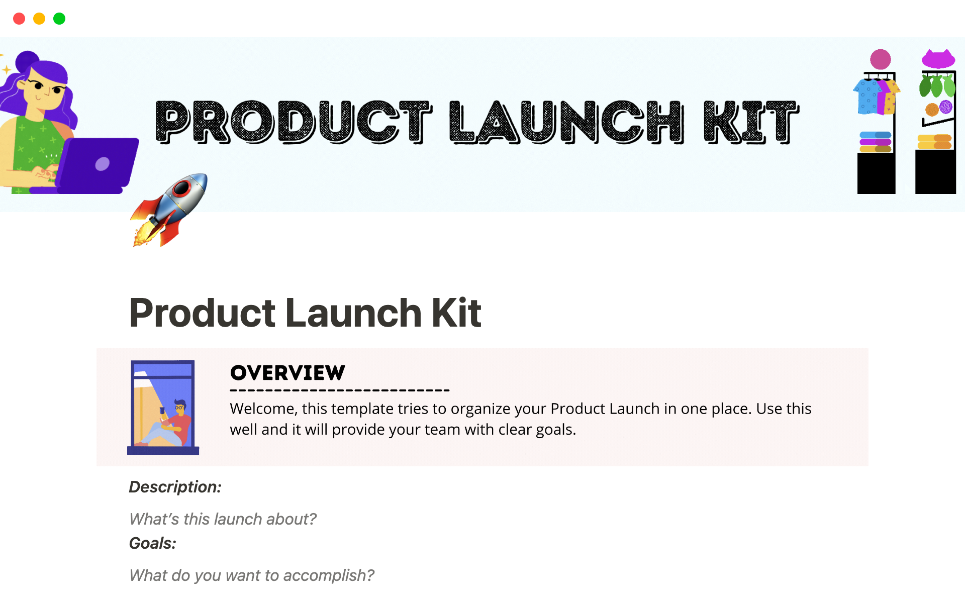 Captura de pantalla de la colección Top 10 Product Launch Tracker Templates for Product Analysts creada por Notion