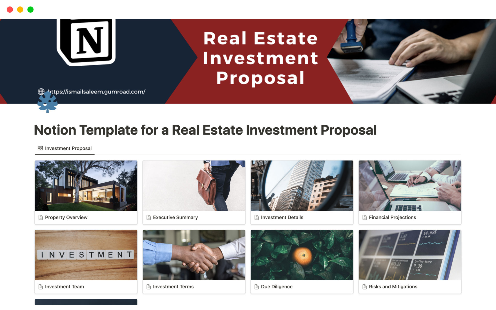 A template preview for Top Real Estate Investment Templates in Notion