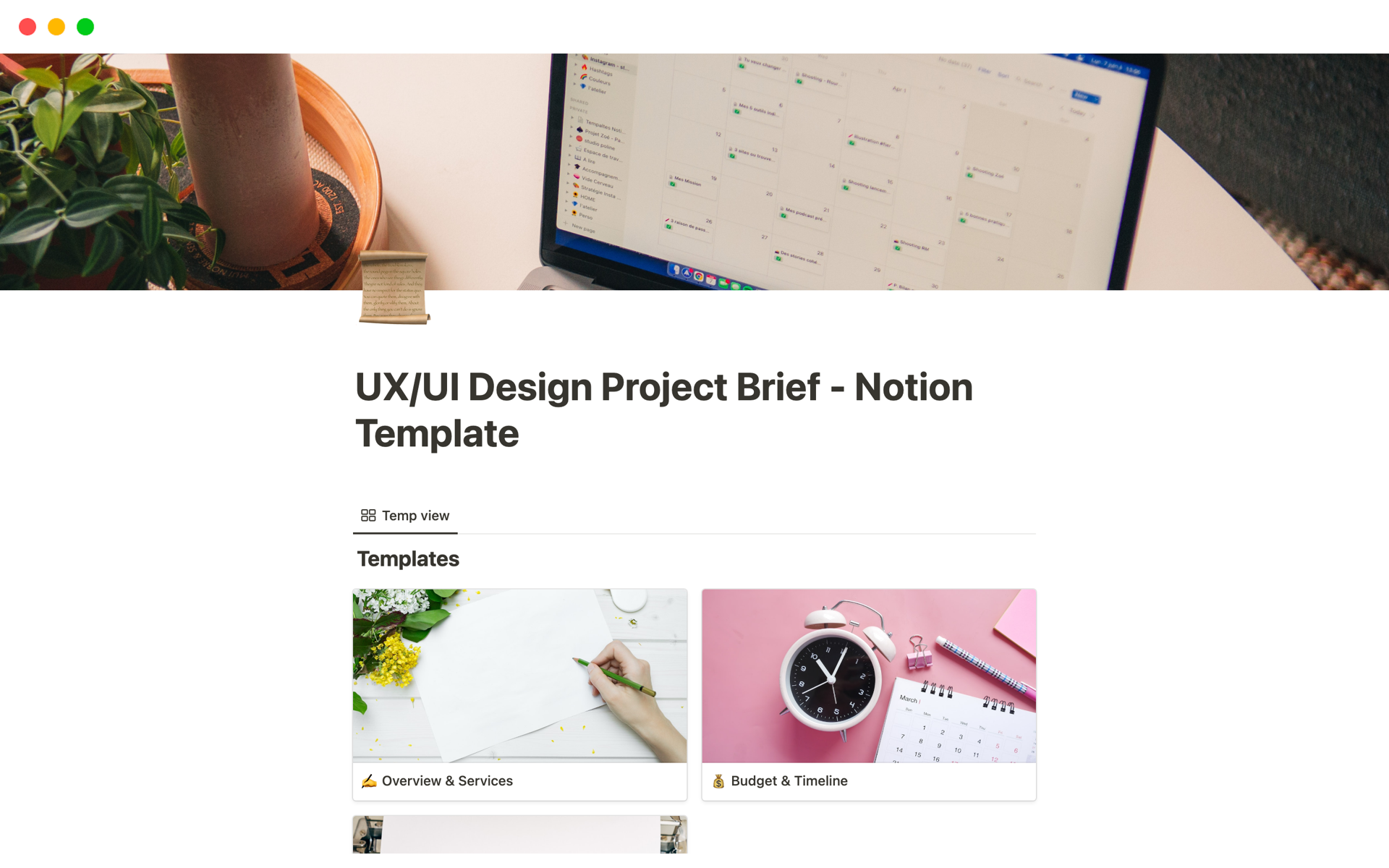 Screenshot of Top 10 Design Brief Templates for Product Development Managers collection by Notion
