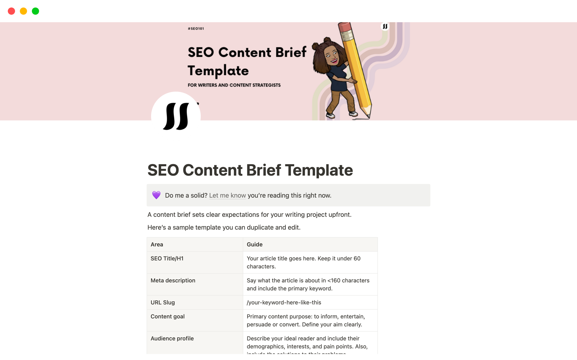 Screenshot of Best Content Brief Templates for Marketing Analysts collection by Notion