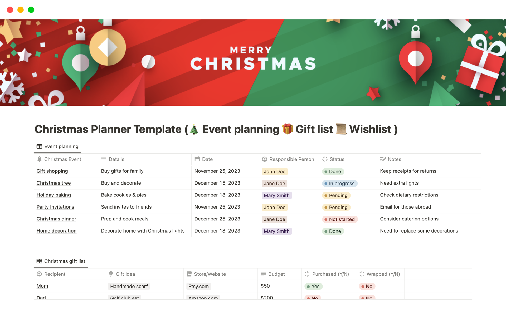 A template preview for Top 10 Paid Holiday Planner Templates in Notion