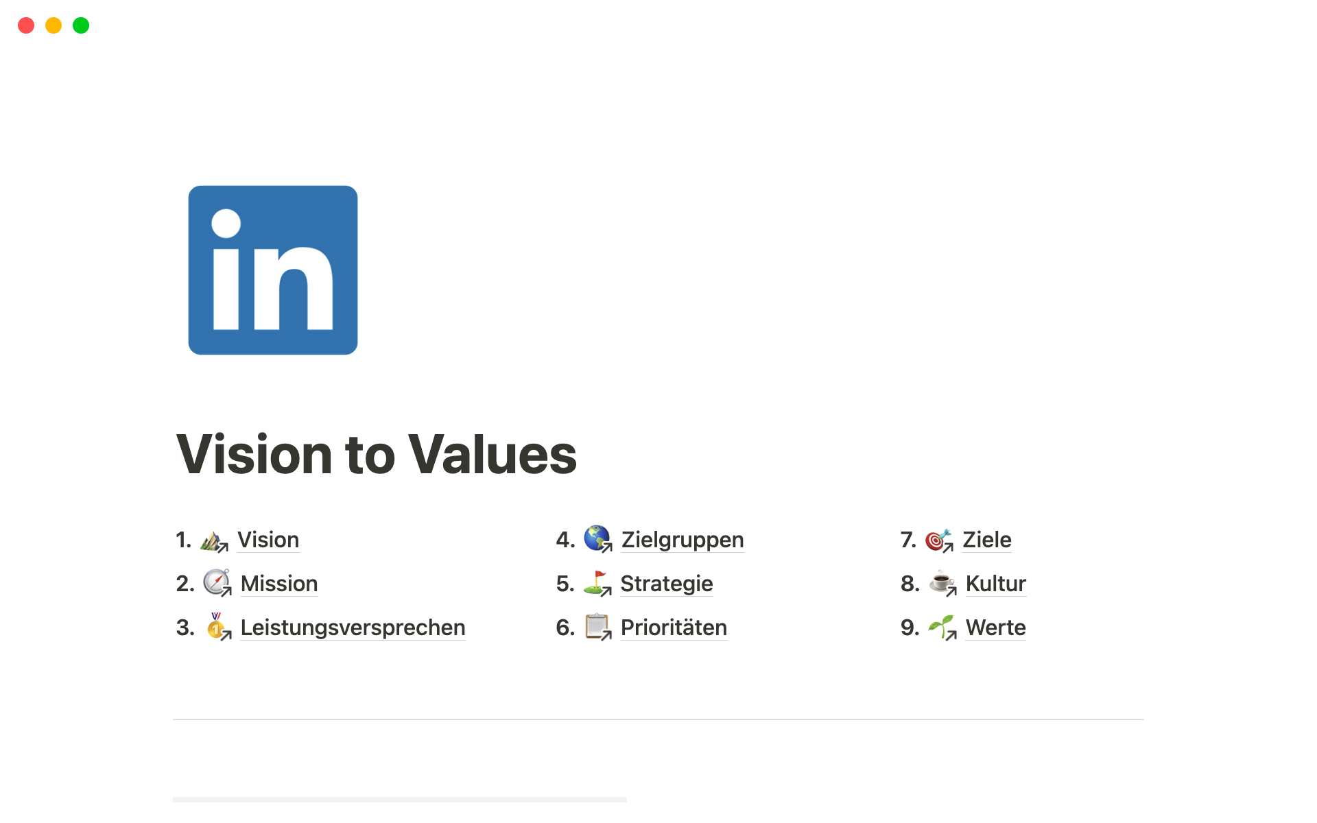 A template preview for Top 7 Company Mission / Vision Templates in Notion