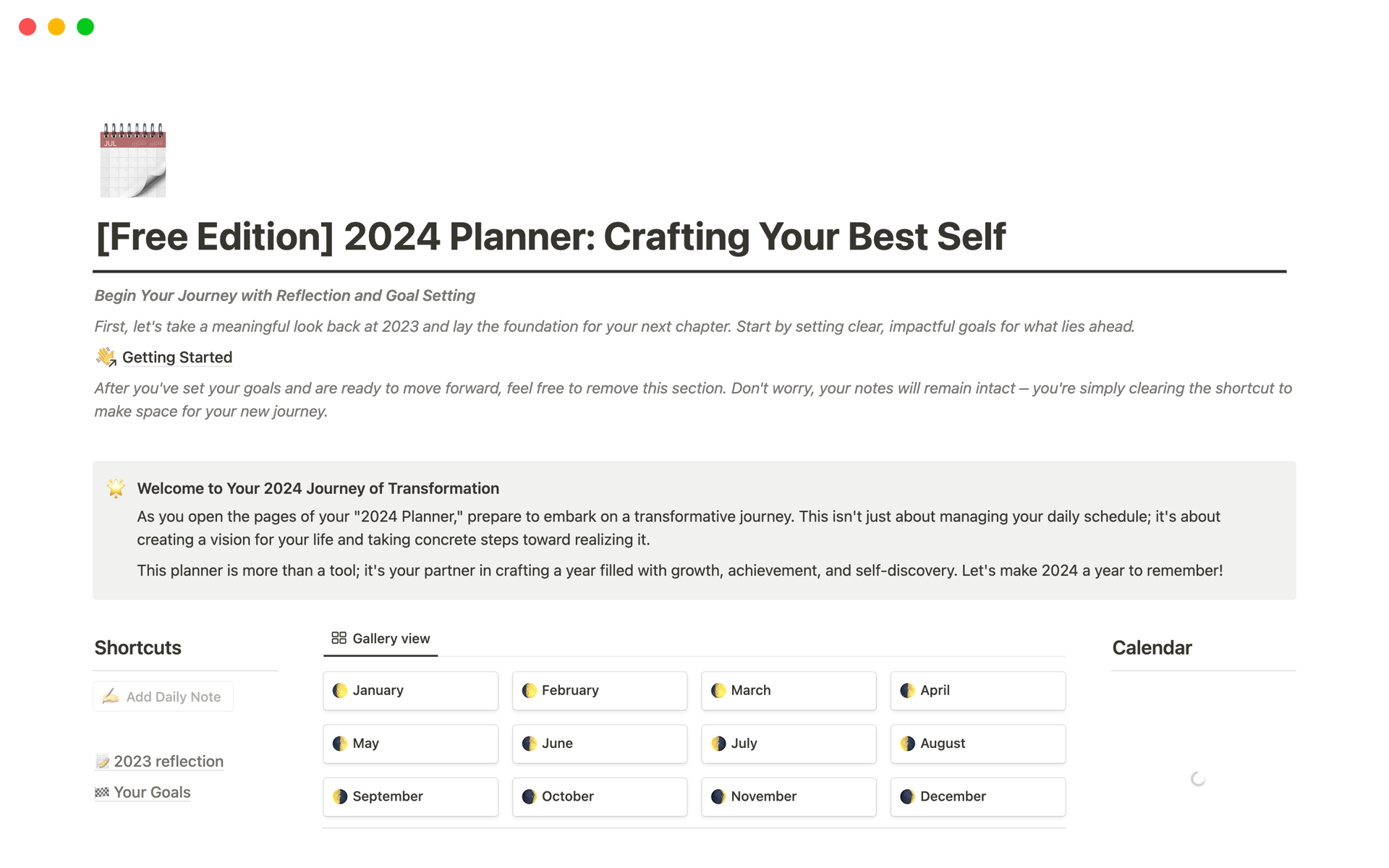 A template preview for Top 7 Free Reflective Yearly Review Templates in Notion