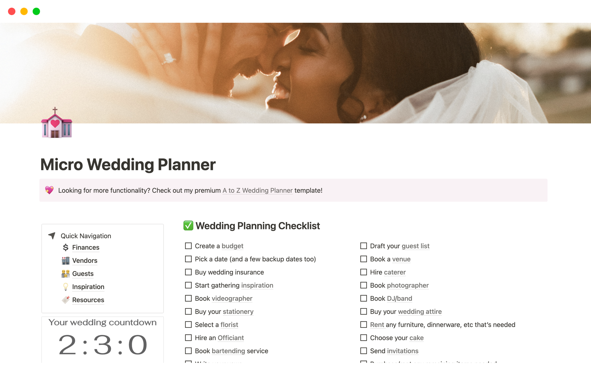 A template preview for Top 10 Free Wedding Plans Templates in Notion