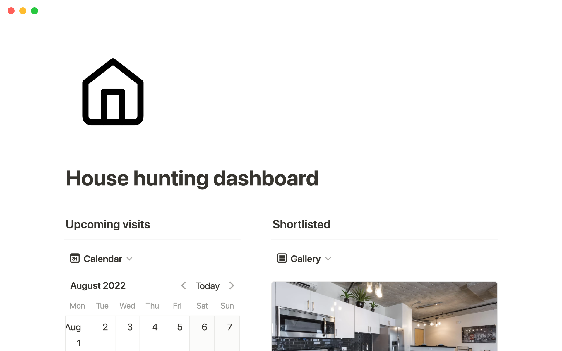 A template preview for Top 10 Free House Hunting Templates in Notion
