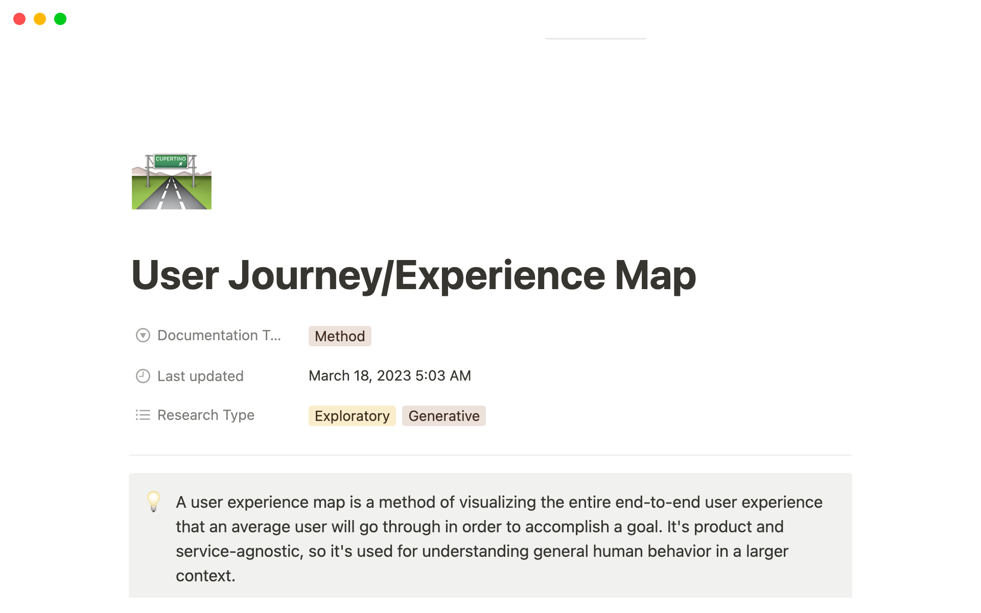 Captura de pantalla de la colección Best User Journey Templates for Product Analysts de Notion