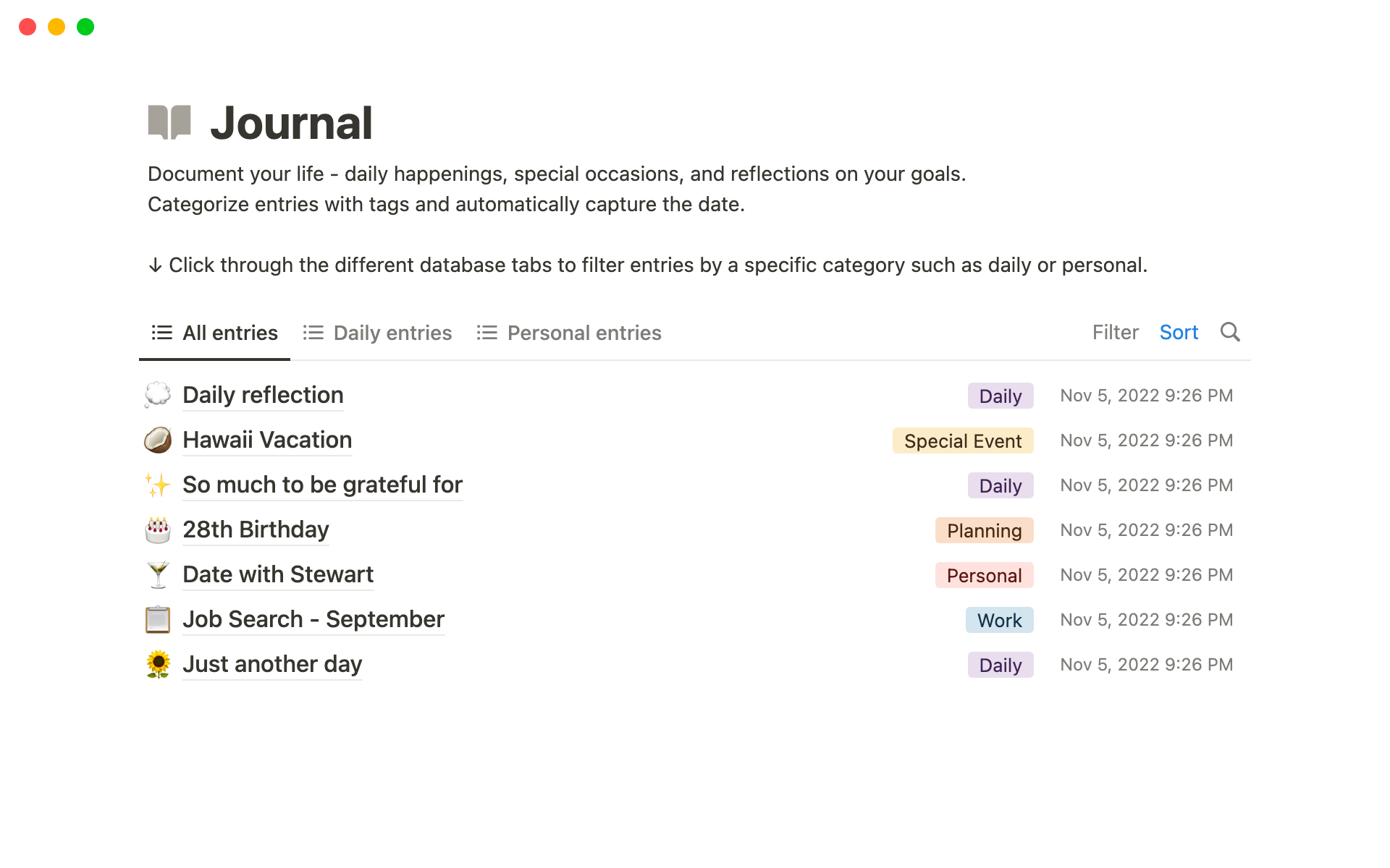 Screenshot of Top 10 Free Personal Projects Templates in Notion collection by Notion