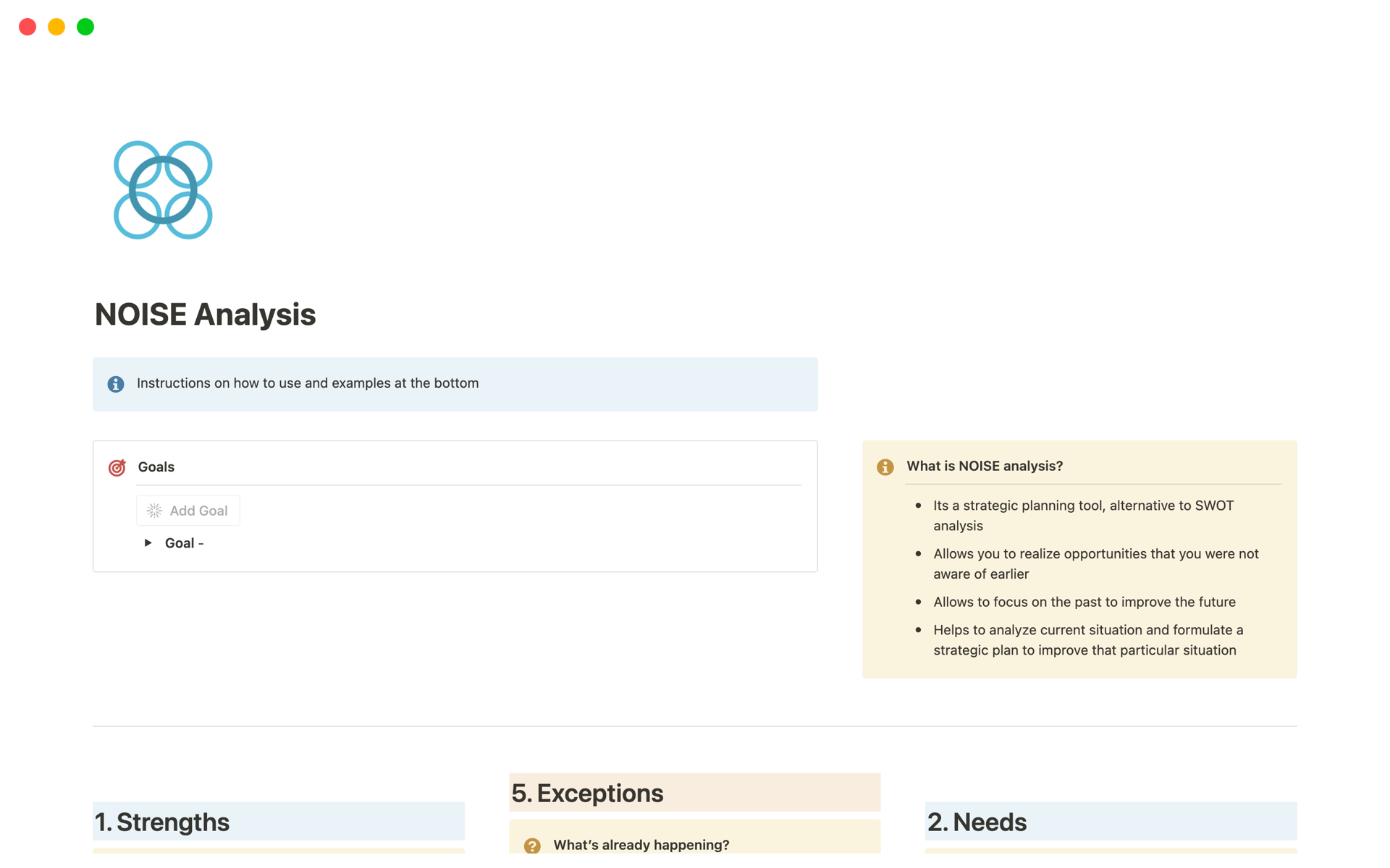 Screenshot der Best SWOT Analysis Templates for Business Operations-Sammlung von Notion