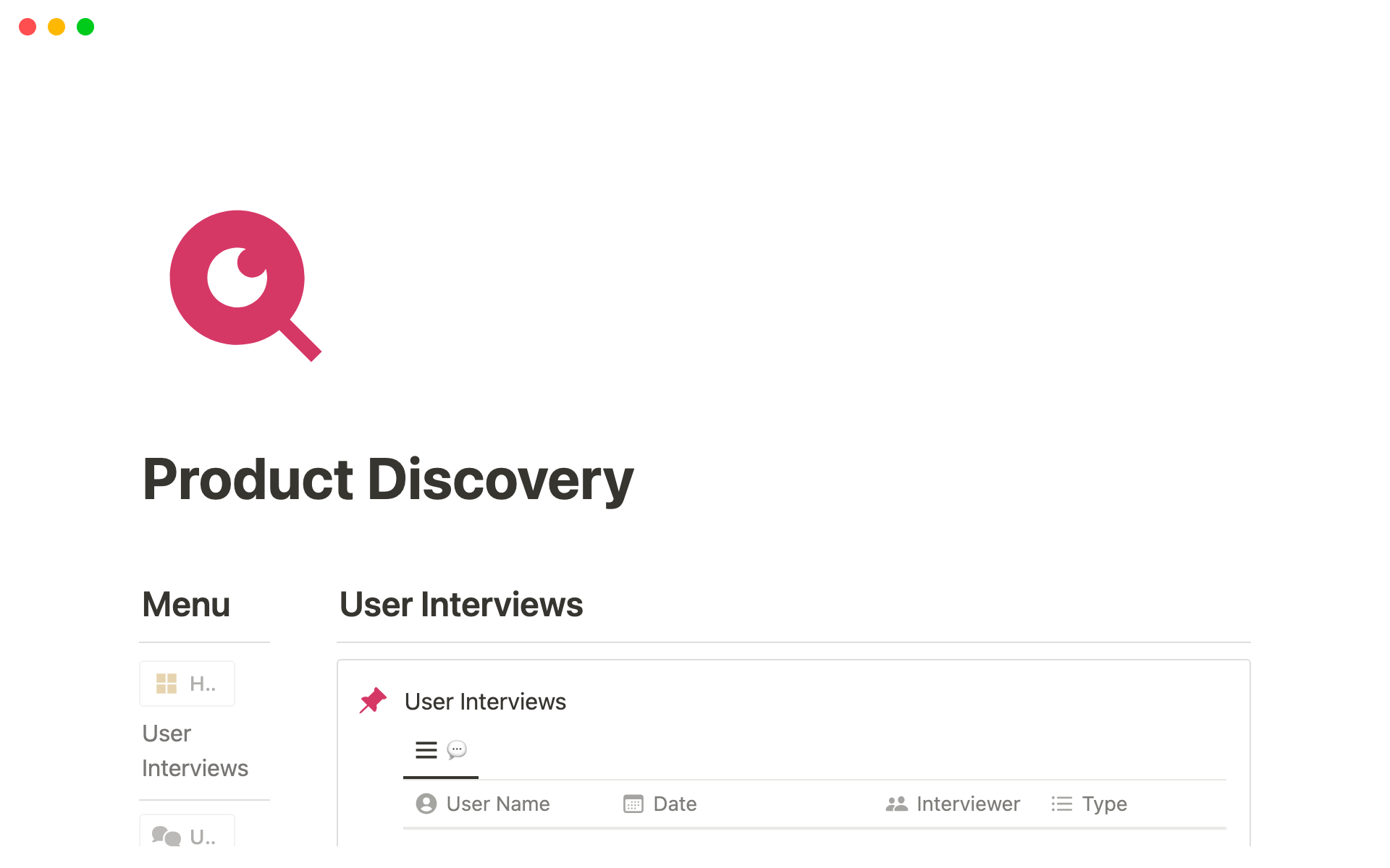 A template preview for Top 10 Paid User Interviews Templates in Notion
