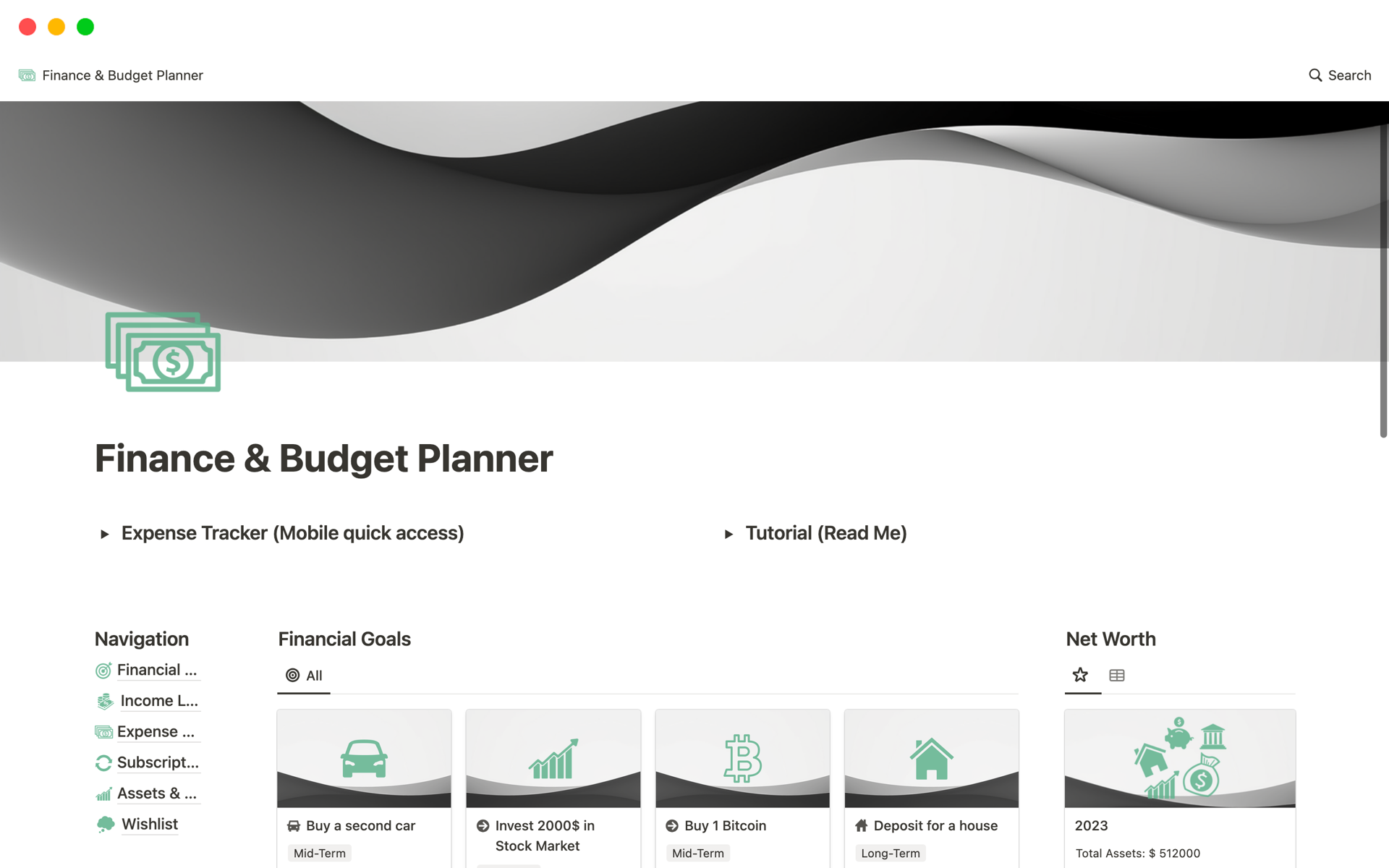 A template preview for Top 10 Paid Financial Plan Templates in Notion