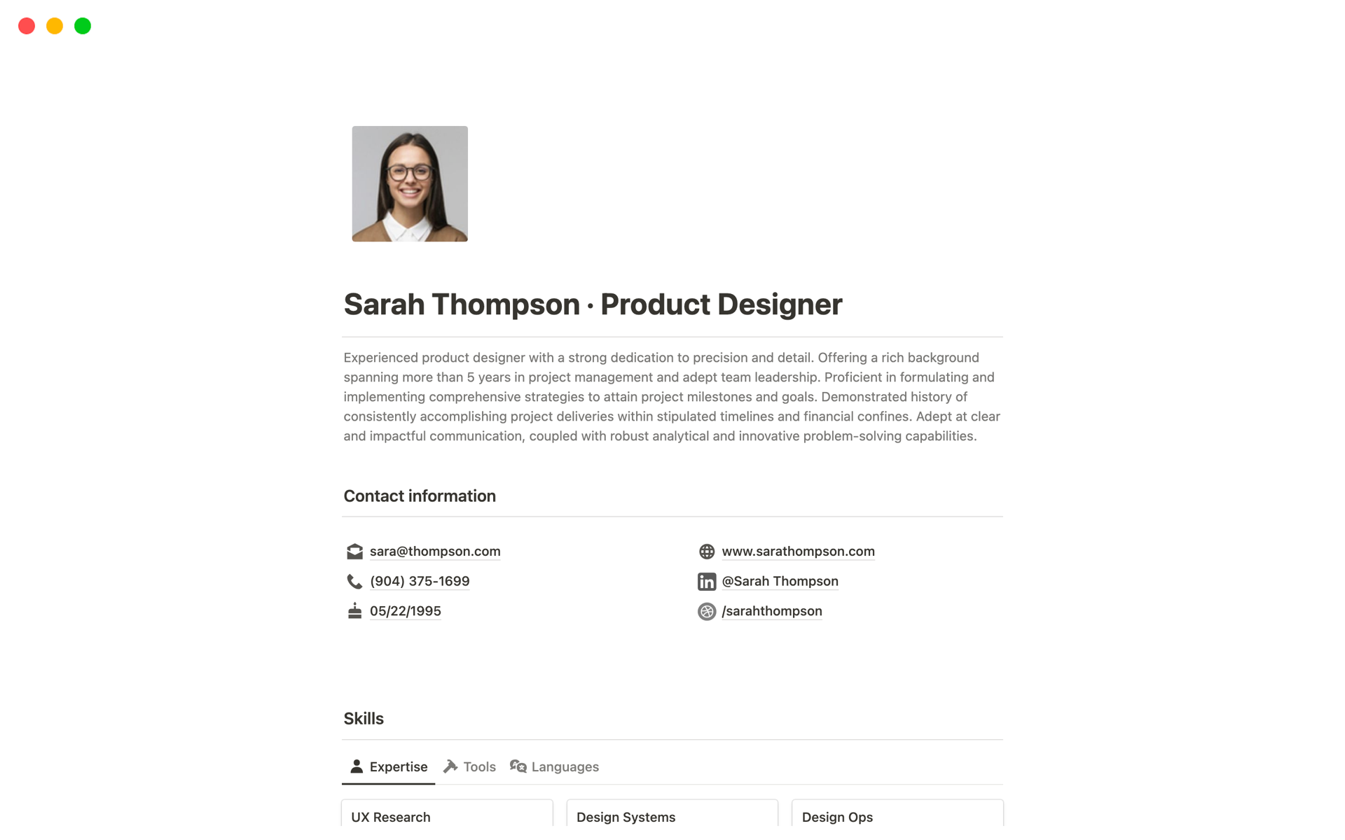 A template preview for Top Free Resume Templates in Notion