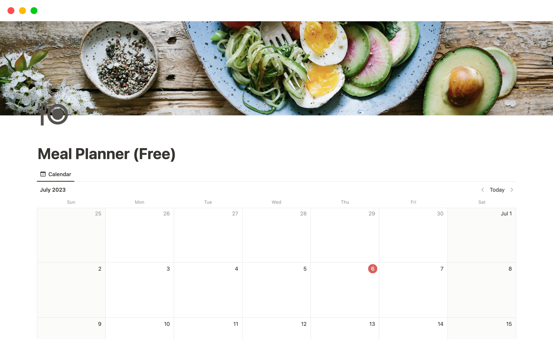 A template preview for Top Free Meal Planner Templates in Notion