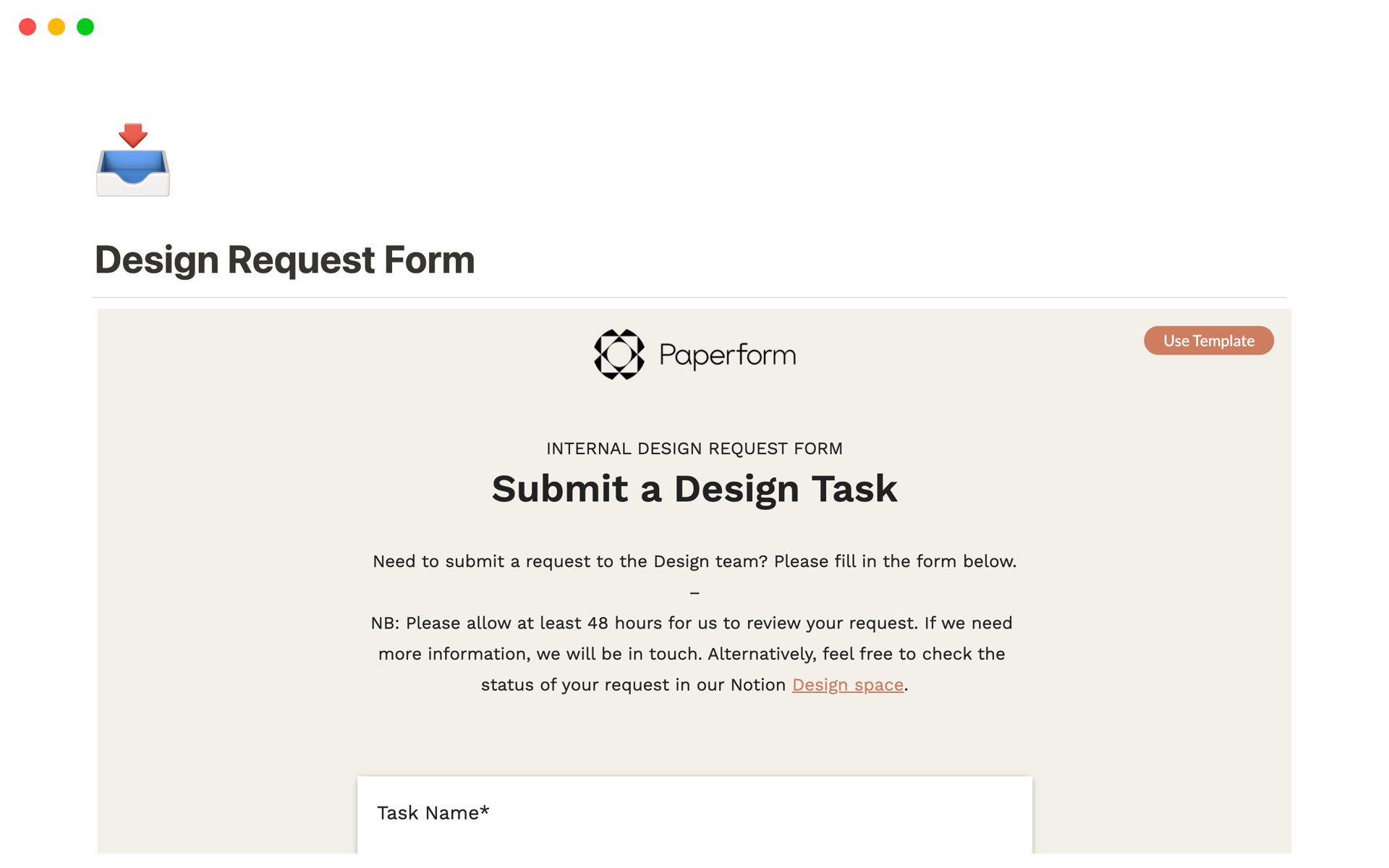 A template preview for Top 10 Design Request Templates for Graphic Designers