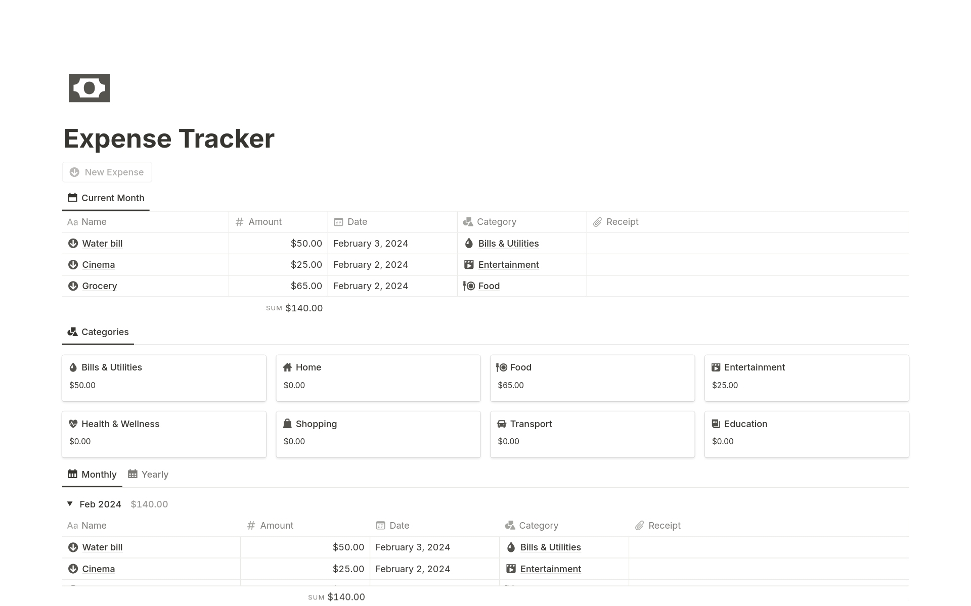 A template preview for Top 10 Free Cost Tracking Templates in Notion