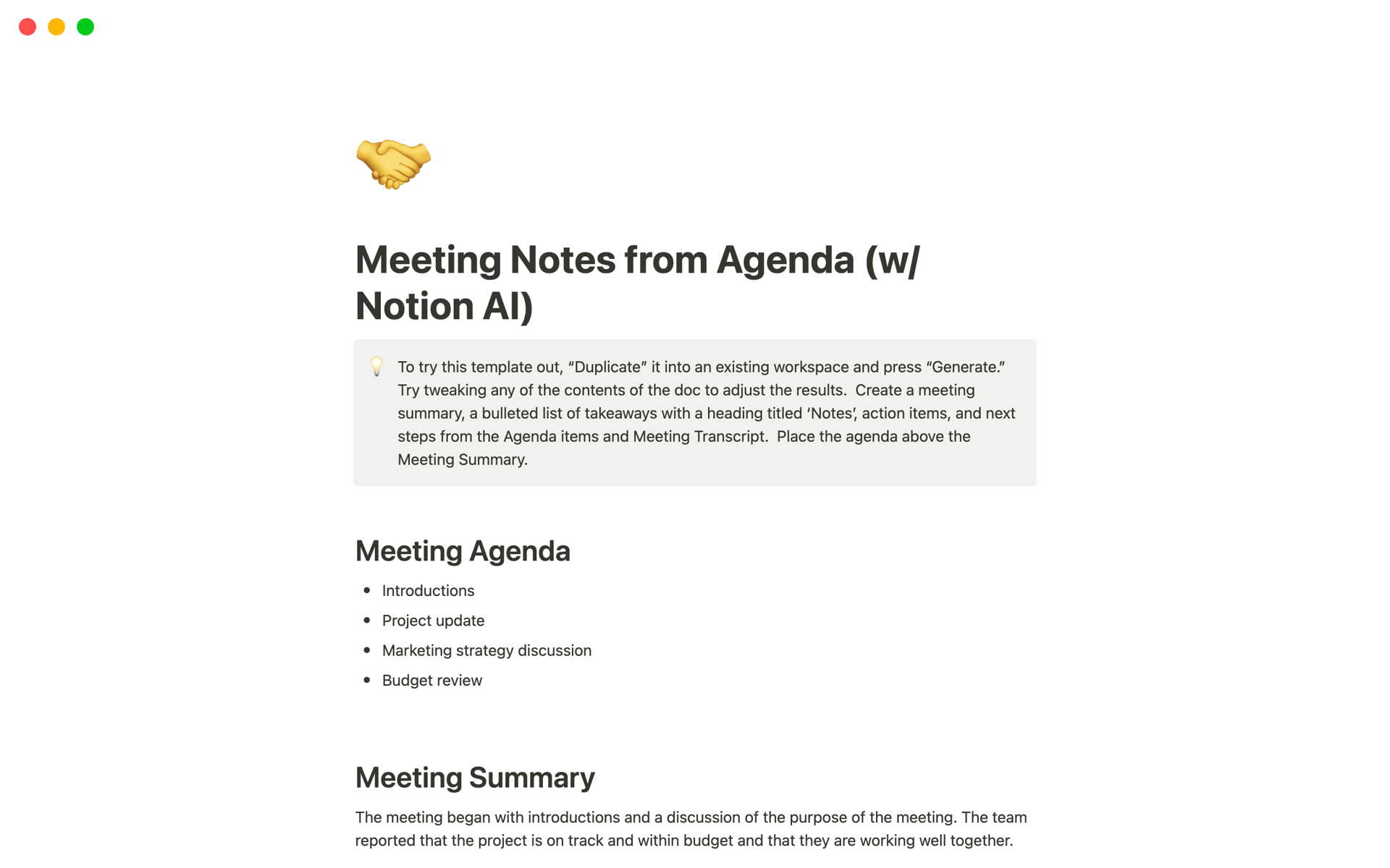 Screenshot of Top Free Meeting Notes Templates in Notion collection by Notion