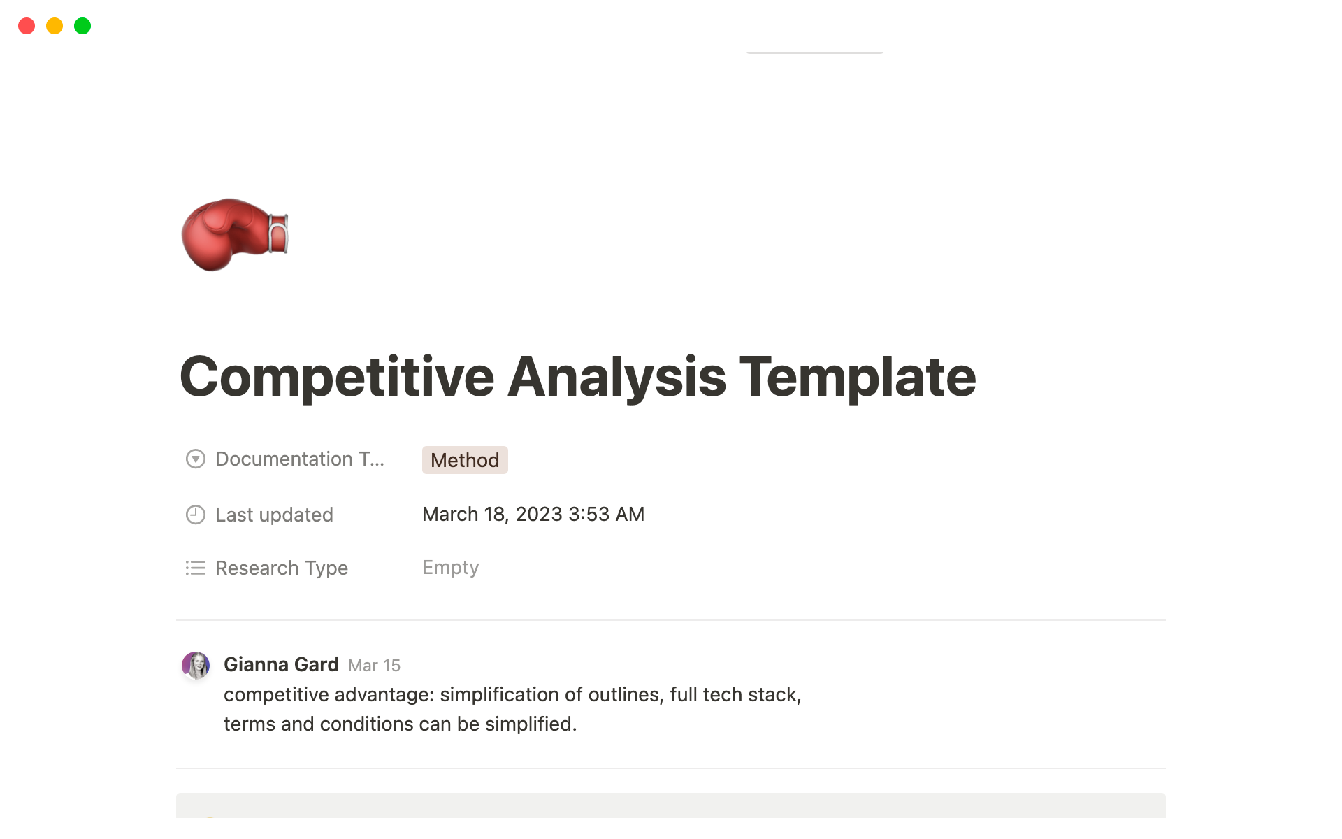 A template preview for Top Competitor Analysis Templates in Notion