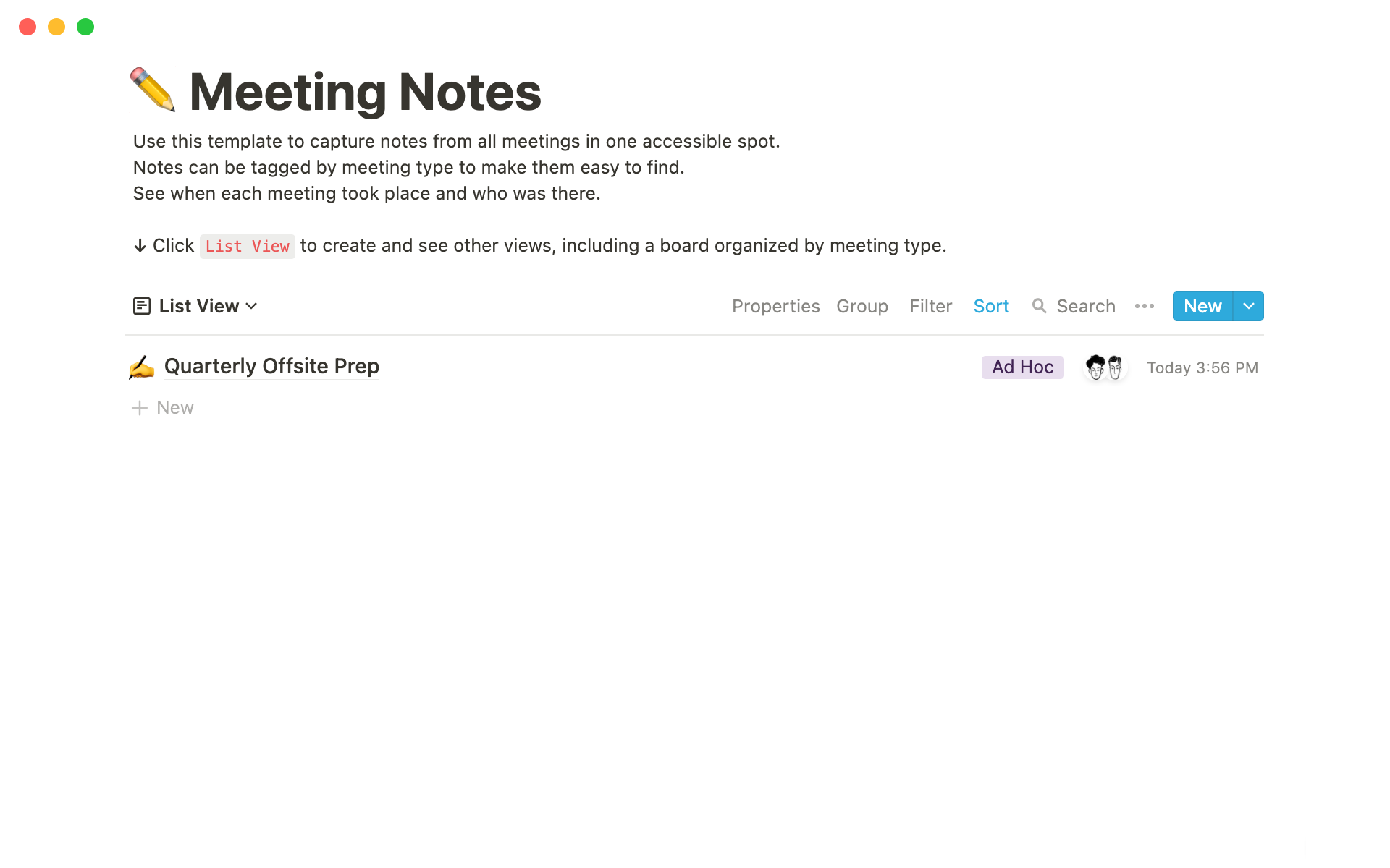 Screenshot of Top 10 Free Meeting Minutes Templates in Notion collection by Notion