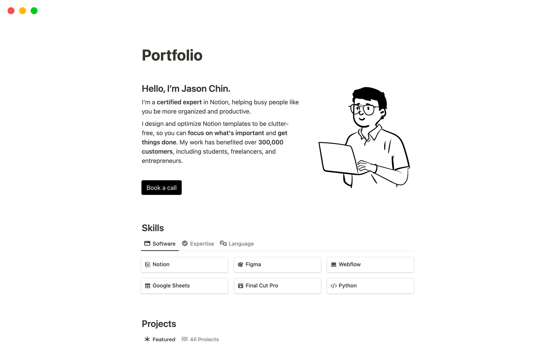 A template preview for 6 Personal Websites Made Entirely in Notion