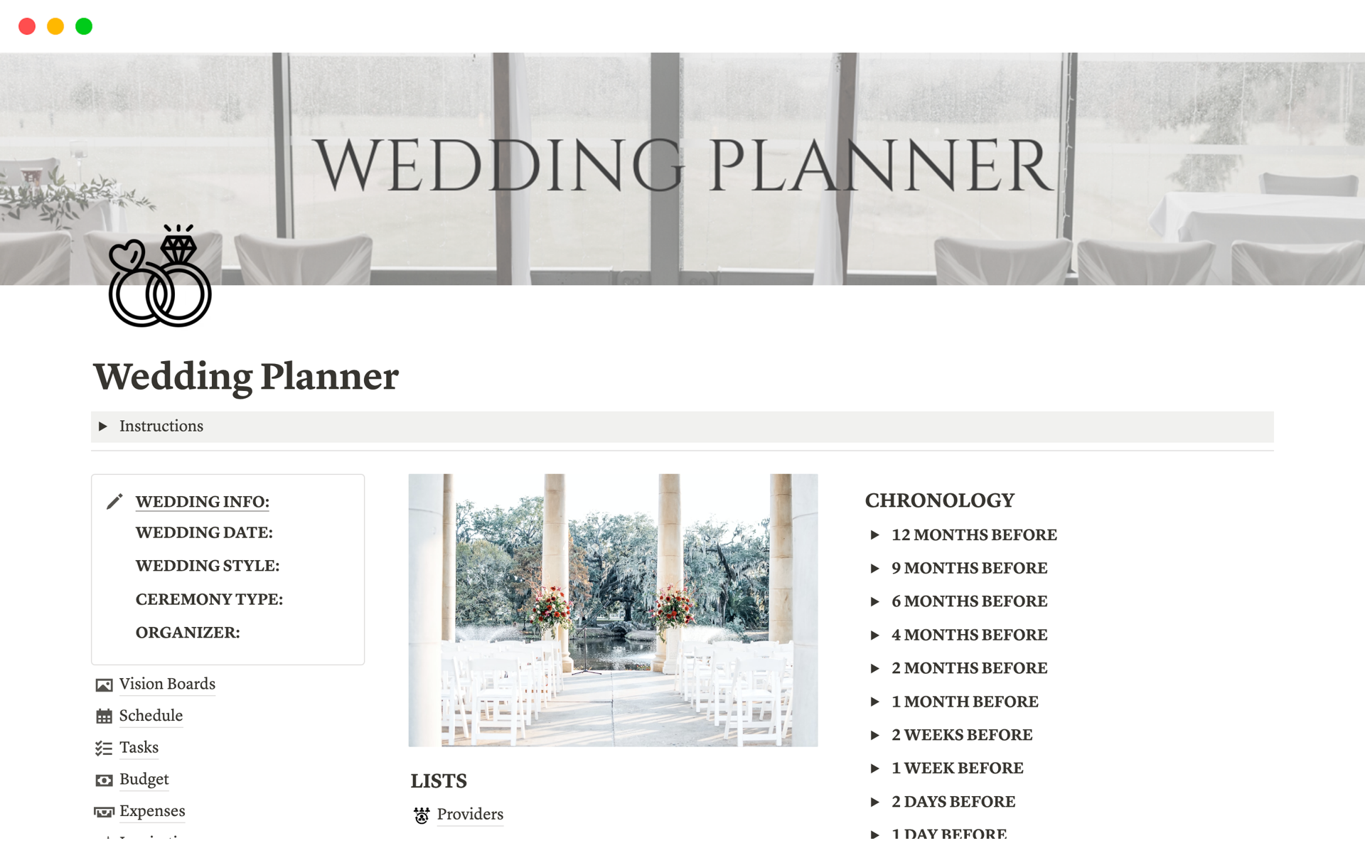 A template preview for Top Wedding Planner Templates in Notion