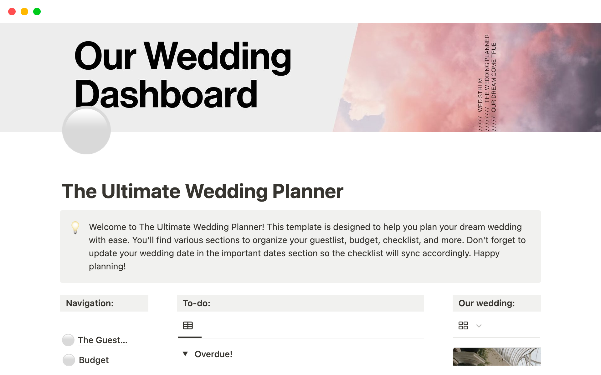 A template preview for Top 10 Paid Weddings Templates in Notion