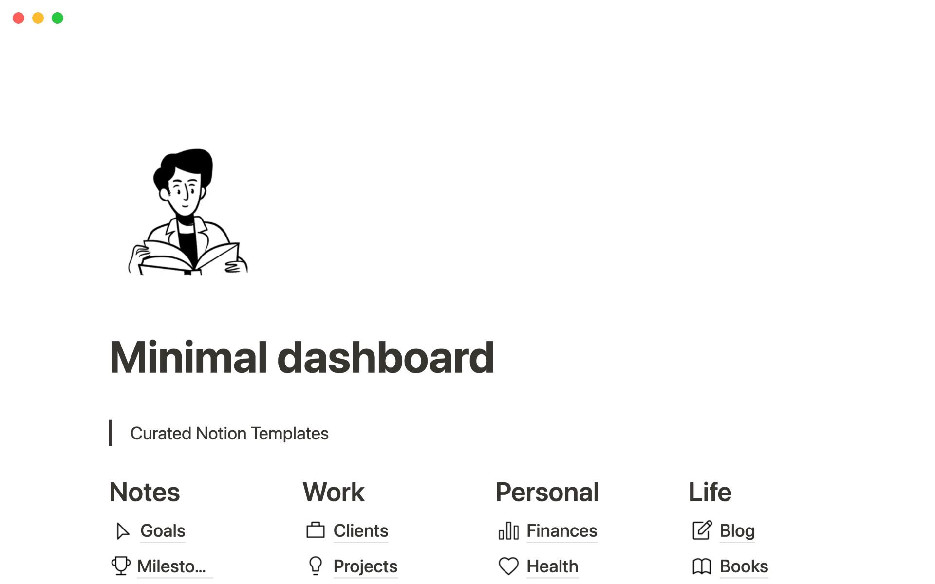 Captura de pantalla de la colección Paquete de organización personal 2023 creada por Notion