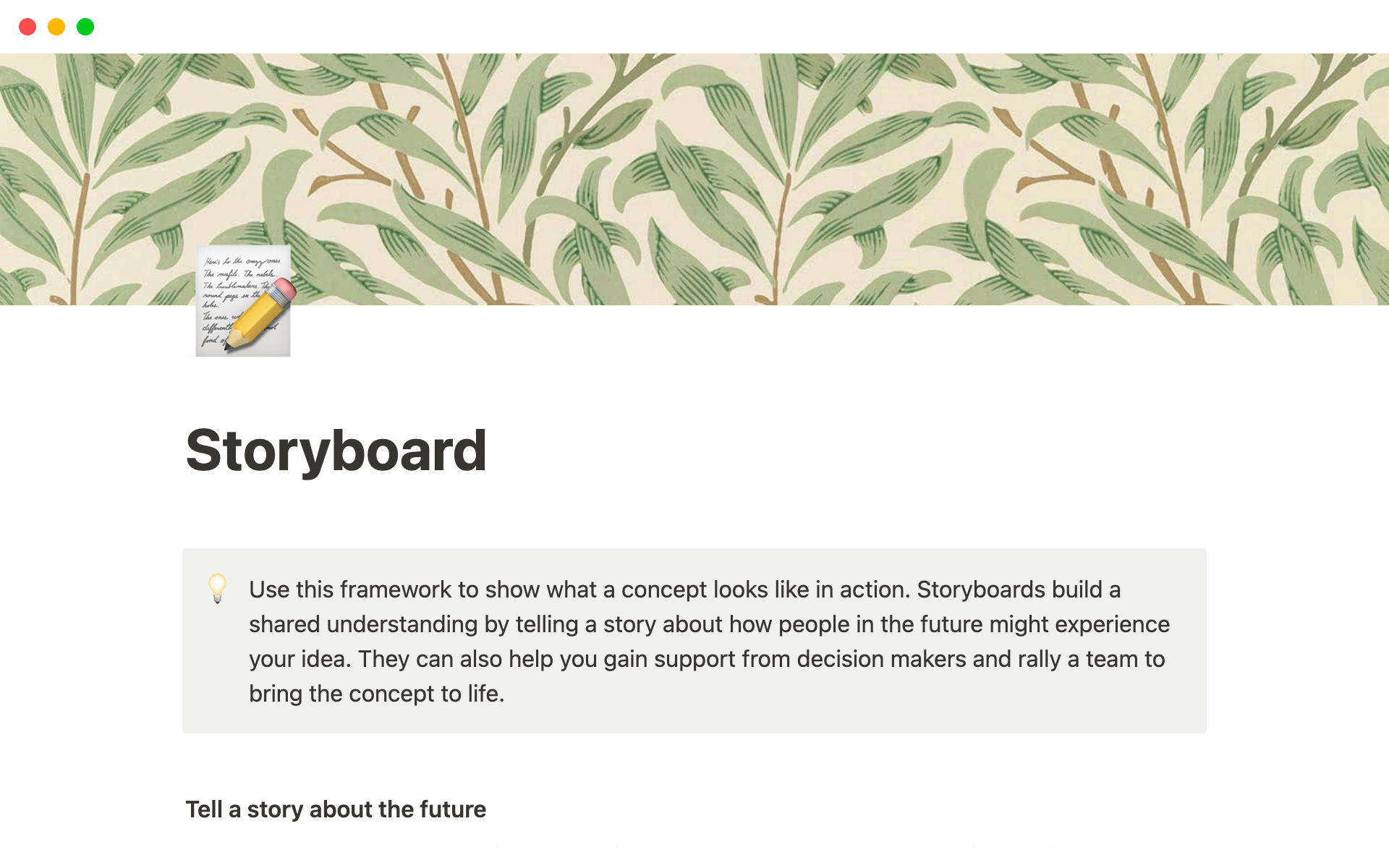 A template preview for Top 6 Paid Storyboard Templates in Notion