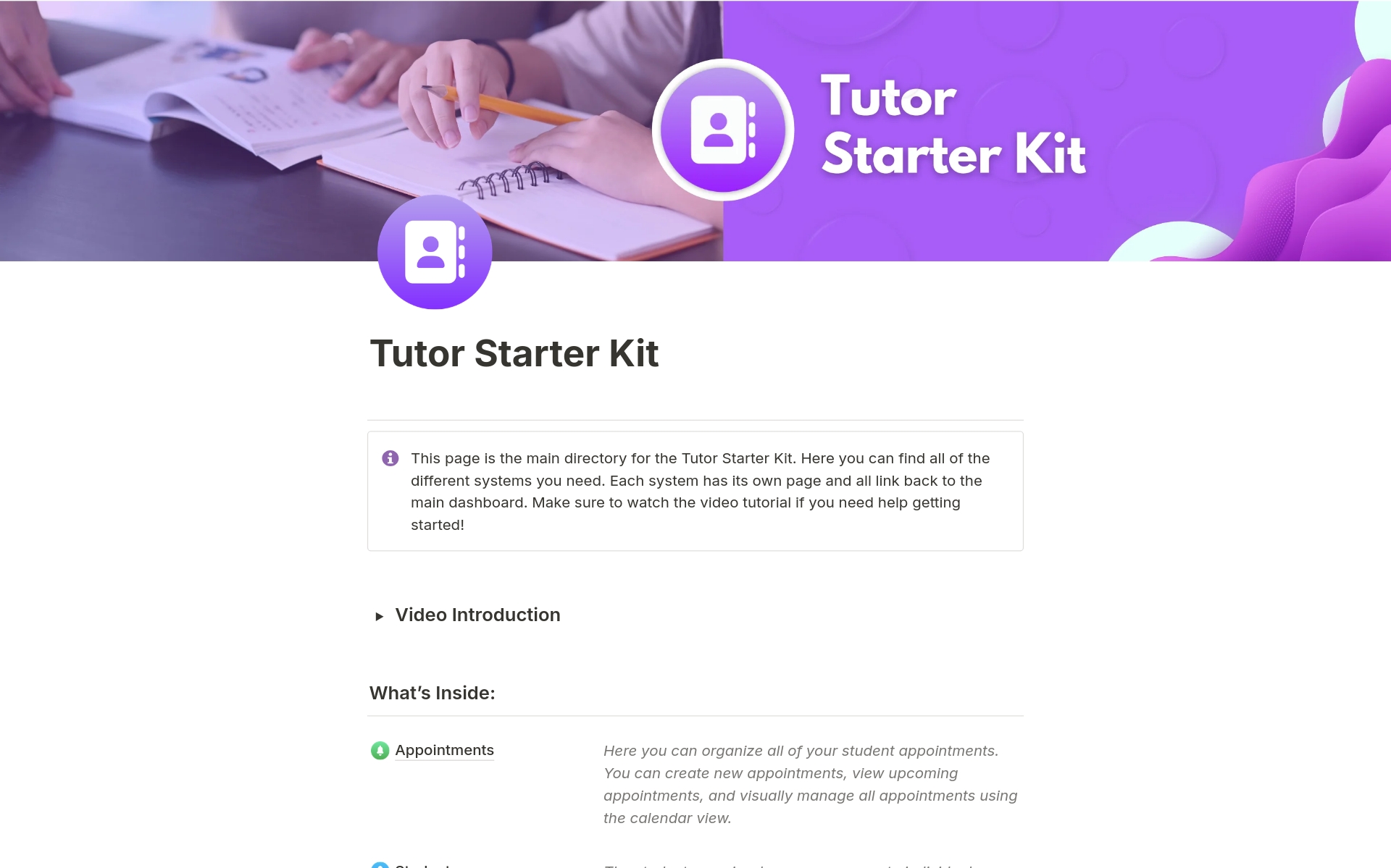 A template preview for Top 10 Paid Tutoring Templates in Notion