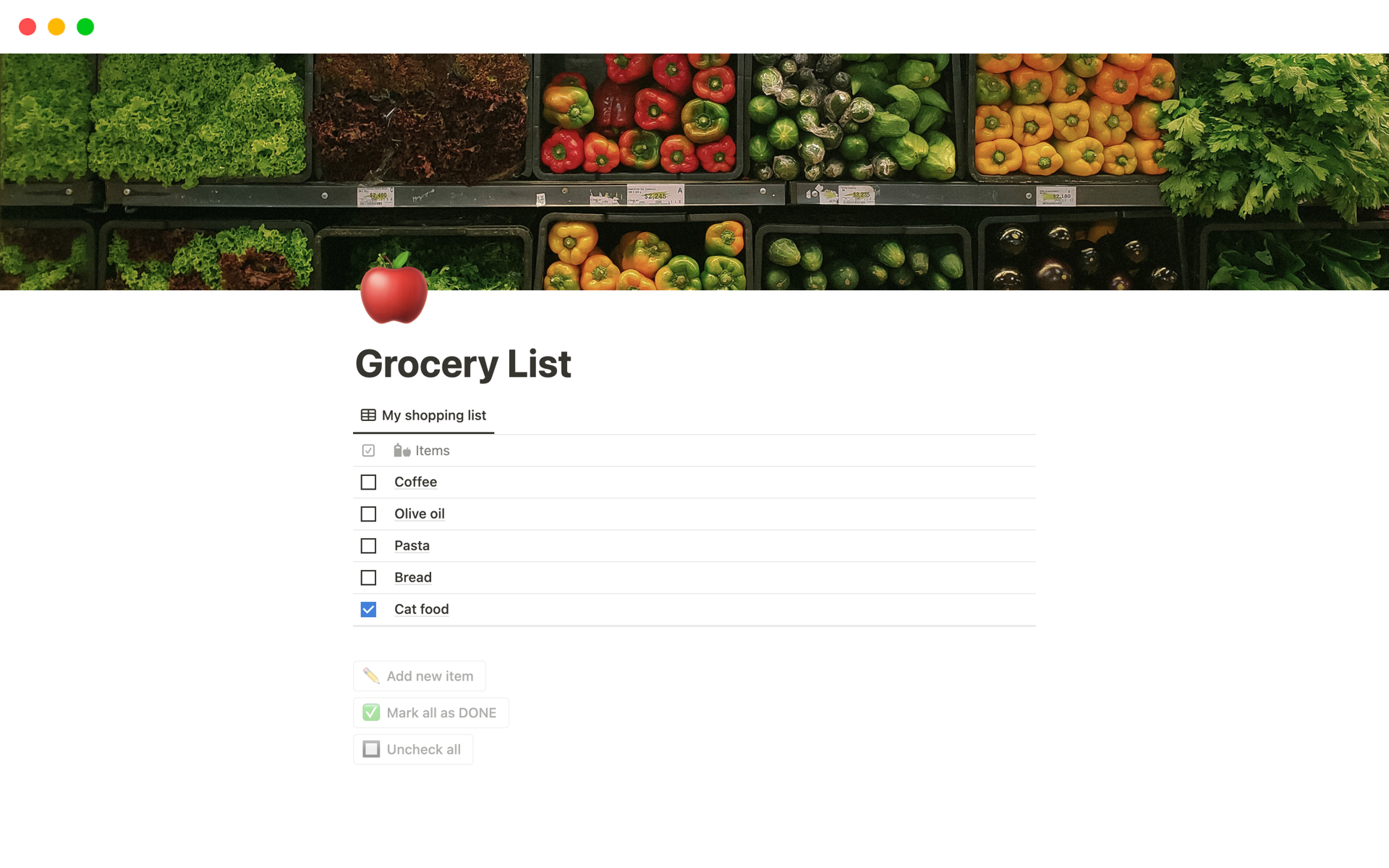 A template preview for Top 6 Paid Grocery Checklist Templates in Notion