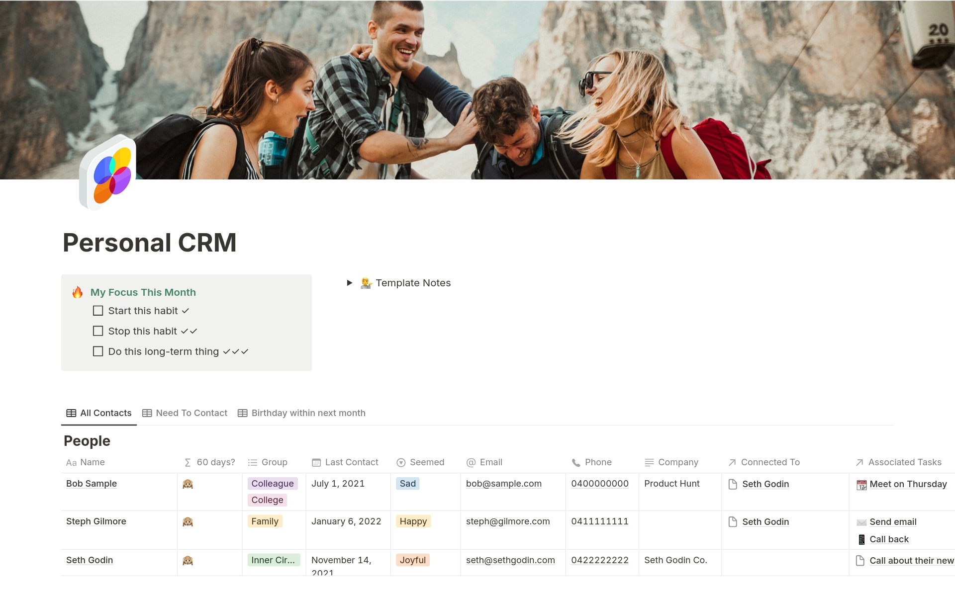 A template preview for Top 10 Paid Customer Relations Templates in Notion