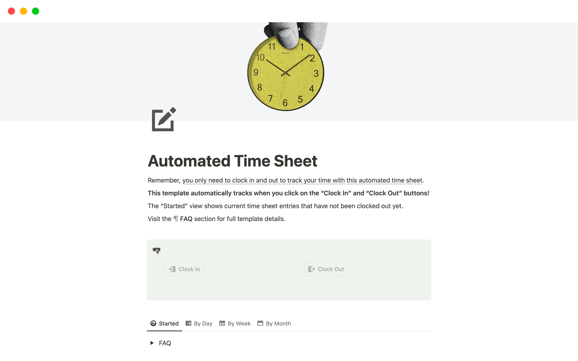 A template preview for Top 7 Paid Timesheet Templates in Notion
