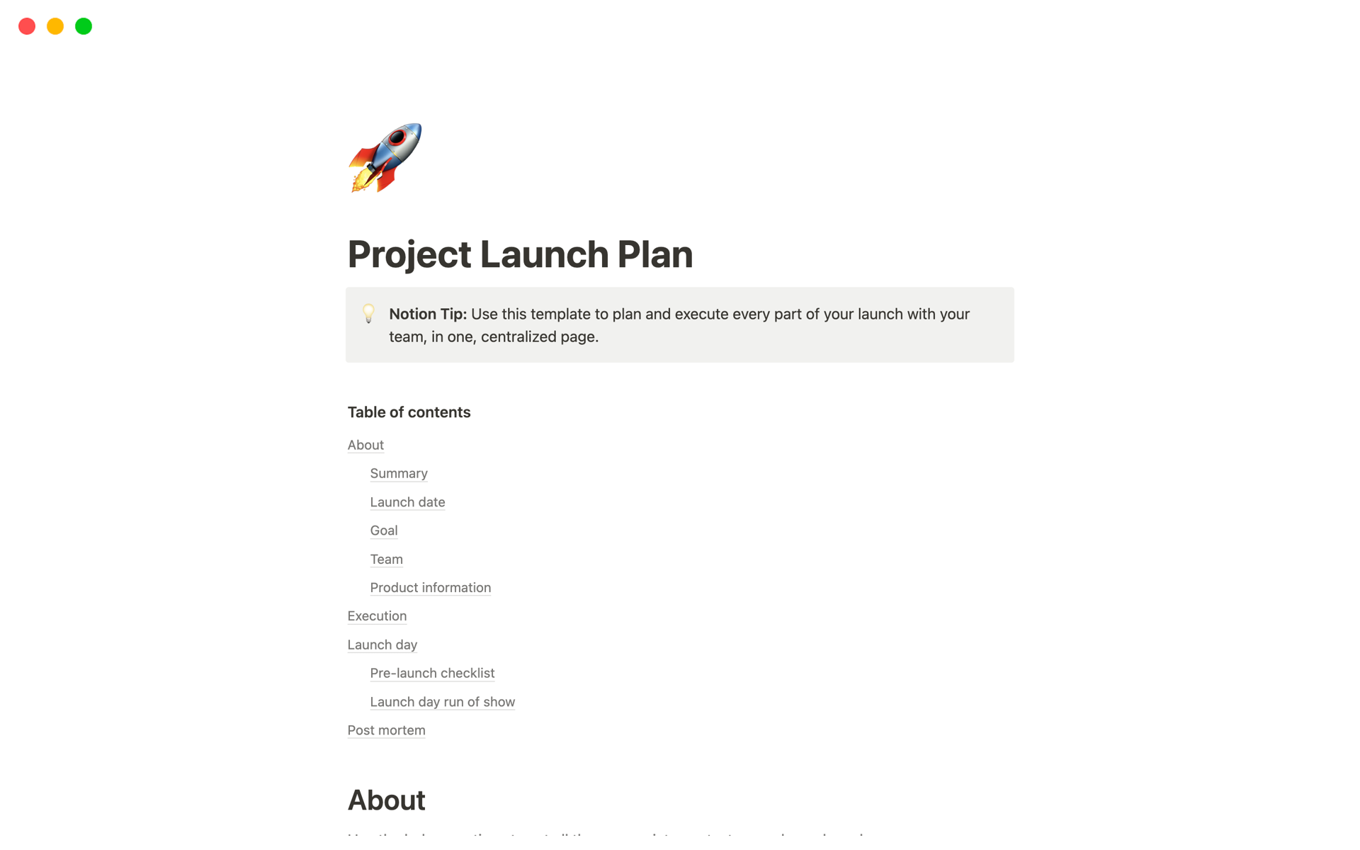 Screenshot of Best 10 Product Launch Plan Templates for Product Designers collection by Notion