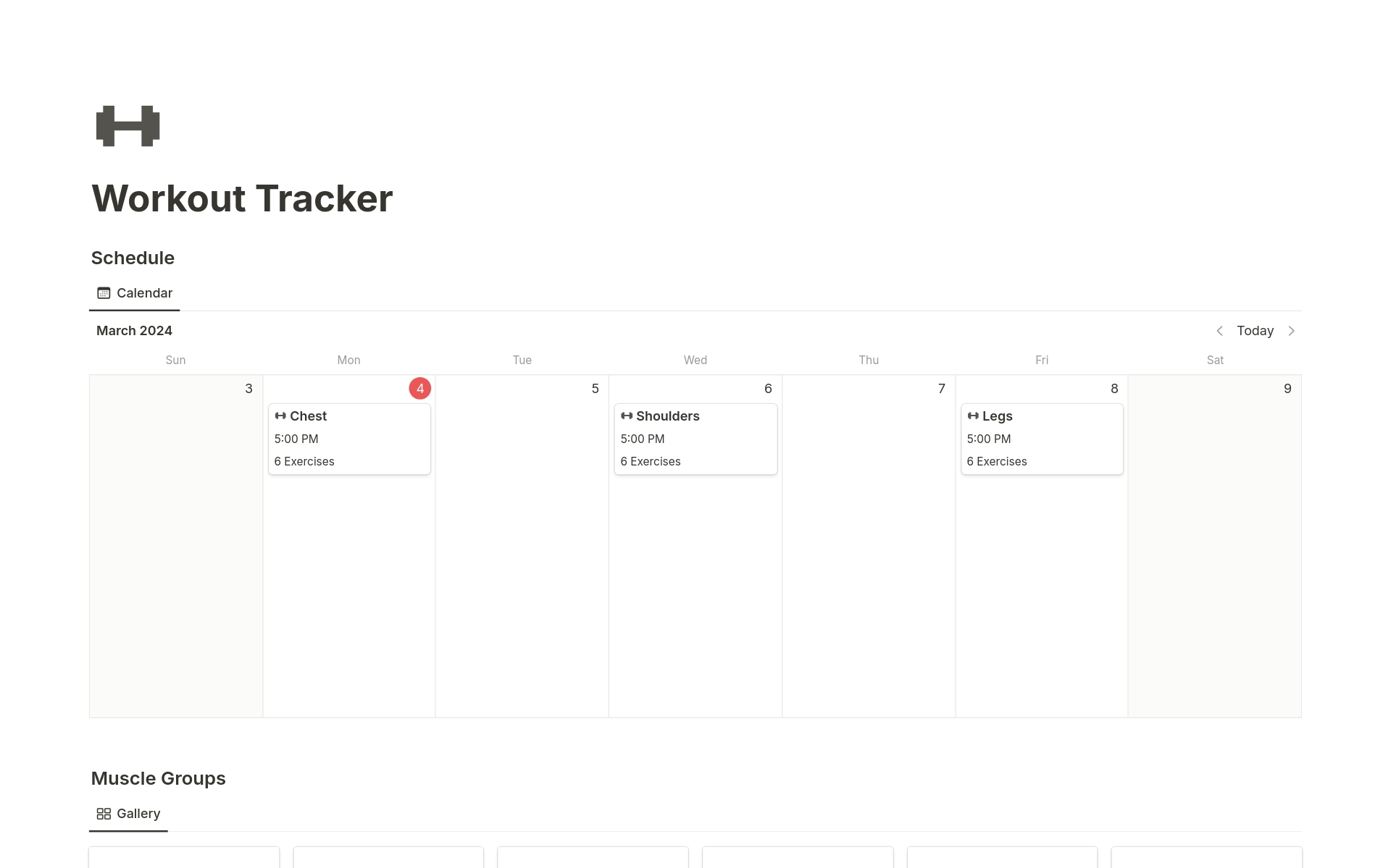 A template preview for Top 10 Free Workout Log Templates in Notion