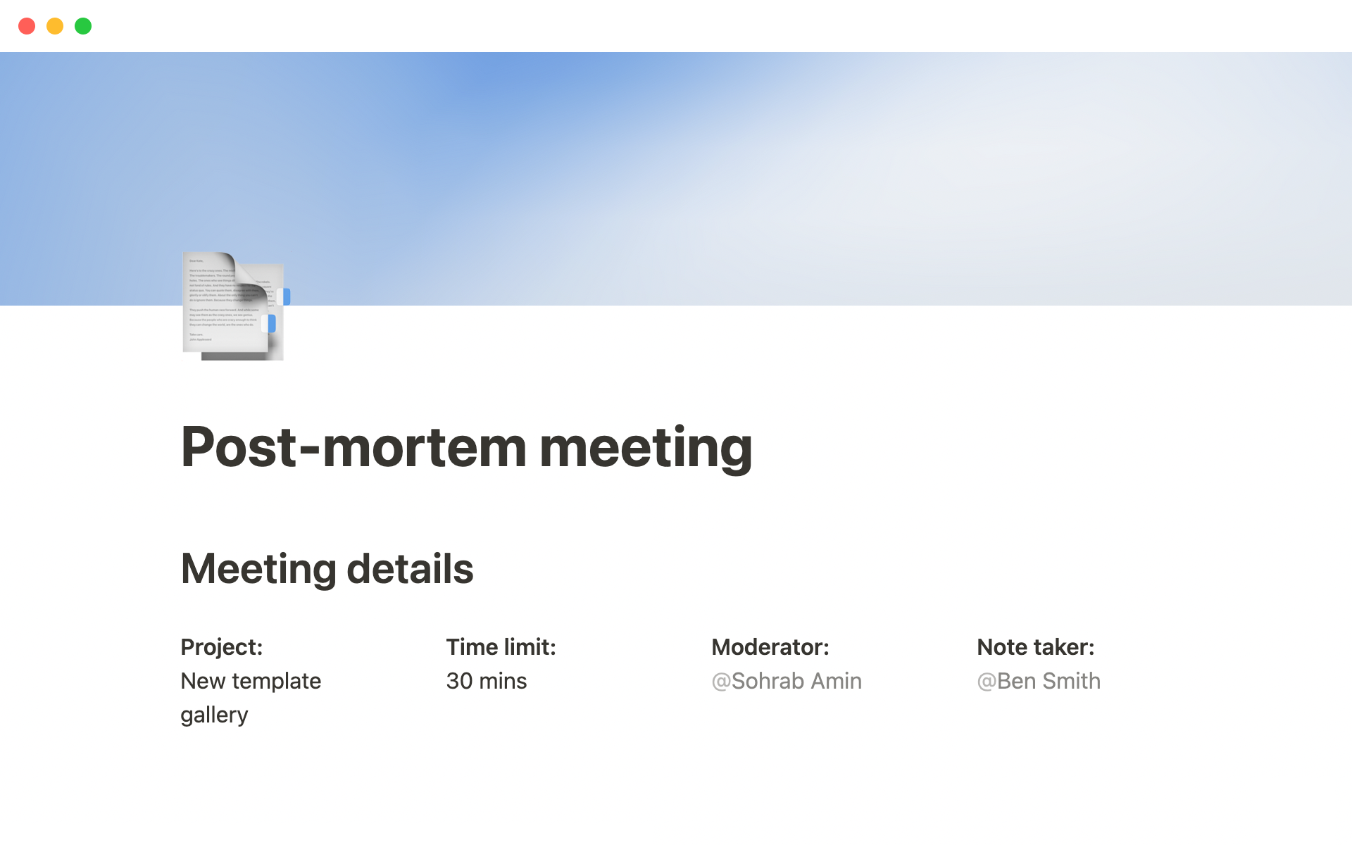 Screenshot of Top 5 Post-mortem Templates for Mechanical Engineers collection by Notion